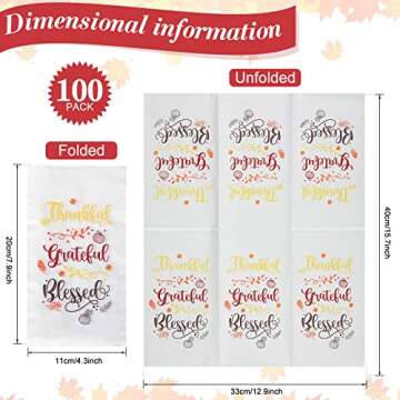 100 Packs Thanksgiving Napkins Thankful Grateful Blessed Decoration Napkins Fall Cocktail Beverage H...