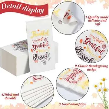 100 Packs Thanksgiving Napkins Thankful Grateful Blessed Decoration Napkins Fall Cocktail Beverage Hand Paper Towels for Thanksgiving Party Supplies Tableware Decor,16 x 13 Inches