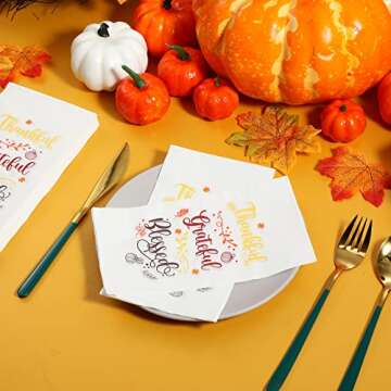100 Packs Thanksgiving Napkins Thankful Grateful Blessed Decoration Napkins Fall Cocktail Beverage Hand Paper Towels for Thanksgiving Party Supplies Tableware Decor,16 x 13 Inches