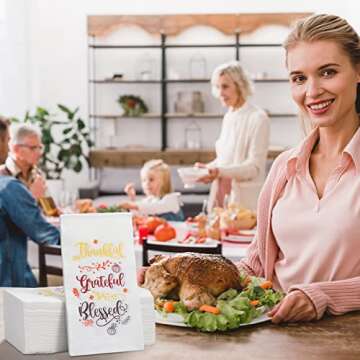 100 Packs Thanksgiving Napkins Thankful Grateful Blessed Decoration Napkins Fall Cocktail Beverage Hand Paper Towels for Thanksgiving Party Supplies Tableware Decor,16 x 13 Inches