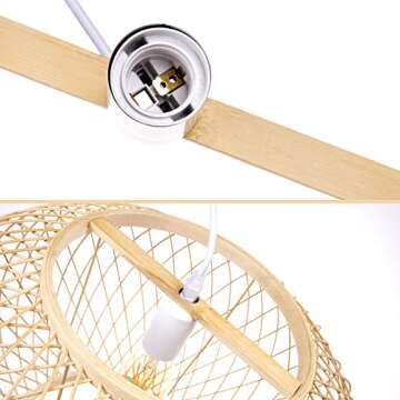 Arturesthome Weaving Bamboo Pendant Light for Kitchen Island, Wicker Chandelier, Handmade Woven Hanging Ceiling Light Lampshade for Living Room Bedroom