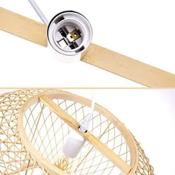 Arturesthome Weaving Bamboo Pendant Light for Kitchen Island, Wicker Chandelier, Handmade Woven Hanging Ceiling Light Lampshade for Living Room Bedroom