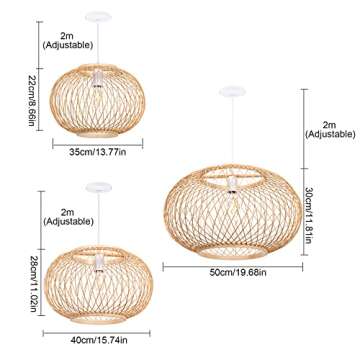 Arturesthome Weaving Bamboo Pendant Light for Kitchen Island, Wicker Chandelier, Handmade Woven Hanging Ceiling Light Lampshade for Living Room Bedroom