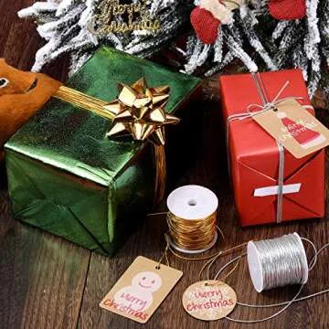 2 Rolls Metallic Elastic Cords Stretch Cord Ribbon Metallic Tinsel Rope for Craft Making Gift Wrapping, 1 mm 55 Yards