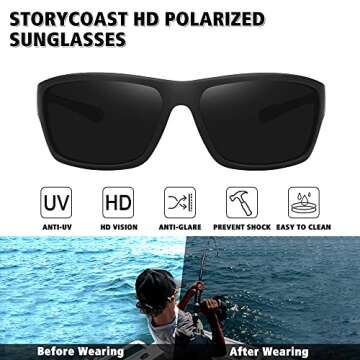 STORYCOAST Polarized Sports Sunglasses for Men Women Unbreakable Frame Cycling Fishing Driving Black...