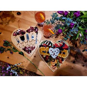 Heart Shaped Charcuterie Board Set - Bamboo Cheese Board and Knife Set - Cheese Tray for Serving at Parties - Housewarming, Wedding, Thanksgiving, Christmas, Anniversary, Valentine’s Gift
