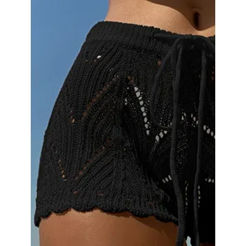 Stylish Hollow Out Drawstring Bikini Cover Up Shorts