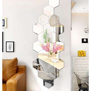 12PCS Mirror Wall Stickers 3D Hexagon Acrylic Mirror Wall Decor DIY Art Wall Sheet Plastic Removable...
