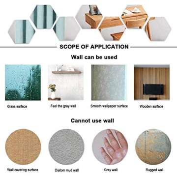 12PCS Mirror Wall Stickers 3D Hexagon Acrylic Mirror Wall Decor DIY Art Wall Sheet Plastic Removable Mirror Wall Sticker Tiles for Bathroom Bedroom Living Room TV Background Wall Decoration (Silver)