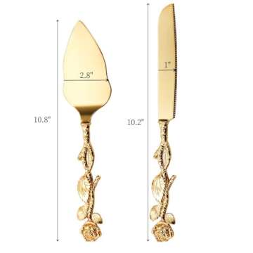 Mezchi Wedding Cake Knife and Server Set, Gold Cake Cutting Set for Wedding, Vintage Rose Wedding Ca...