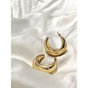 Gold Chunky Hoop Earrings for Women Stud Half Open Earrings 18K Gold Filled Big Simple Hypoallergenic Jewelry, 1.61in / 20g