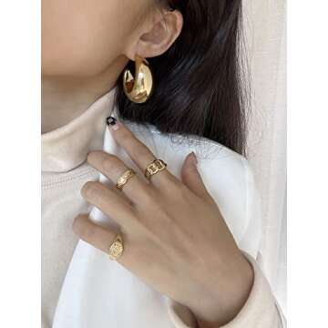 Gold Chunky Hoop Earrings for Women Stud Half Open Earrings 18K Gold Filled Big Simple Hypoallergenic Jewelry, 1.61in / 20g