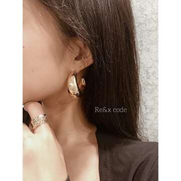 Gold Chunky Hoop Earrings for Women Stud Half Open Earrings 18K Gold Filled Big Simple Hypoallergenic Jewelry, 1.61in / 20g