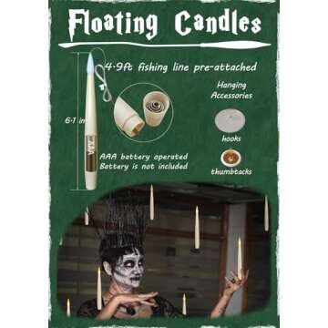 Leejec Floating Candles with Magic Wand Remote(6/18H Timer), 12pcs 6.1" Hanging Flameless Taper Candles, Battery Operated Flickering Warm Light, Halloween Christmas Gift, Wedding Party Decor (Ivory)