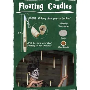 Leejec Floating Candles with Magic Wand Remote(6/18H Timer), 12pcs 6.1" Hanging Flameless Taper Candles, Battery Operated Flickering Warm Light, Halloween Christmas Gift, Wedding Party Decor (Ivory)