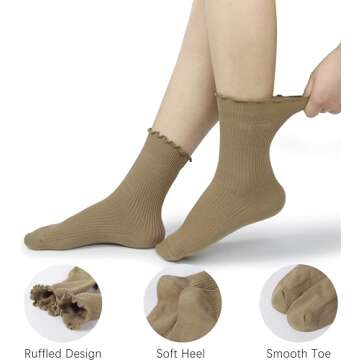 BomKinta Ruffle Socks Women Lightweight Cotton Socks Turn-Cuff Frilly Sock Casual Above Ankle Socks ...