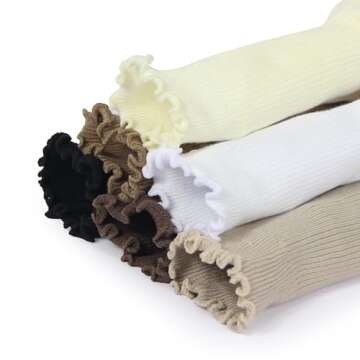 BomKinta Ruffle Socks Women Lightweight Cotton Socks Turn-Cuff Frilly Sock Casual Above Ankle Socks Black Coffee Cream Khaki Brown White 6 Pairs Size 5-10