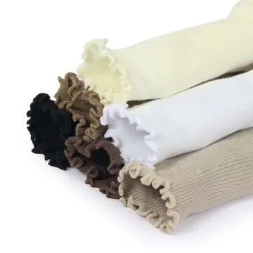 BomKinta Ruffle Socks Women Lightweight Cotton Socks Turn-Cuff Frilly Sock Casual Above Ankle Socks Black Coffee Cream Khaki Brown White 6 Pairs Size 5-10