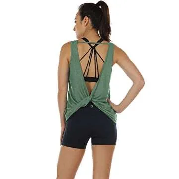 icyzone Workout Tank Tops for Women - Open Back Strappy Athletic Tanks, Yoga Tops, Gym Shirts(Pack of 2) (XL, White/Green)