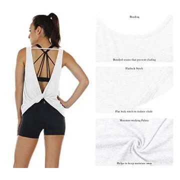 icyzone Workout Tank Tops for Women - Open Back Strappy Athletic Tanks, Yoga Tops, Gym Shirts(Pack of 2) (XL, White/Green)