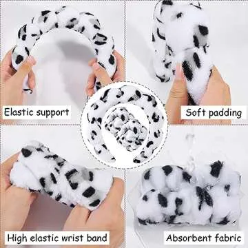 Zkptops Spa Headband for Washing Face Wristband Set Sponge Makeup Skincare Headband Wrist Plush Bubble Get Ready Hairband for Women Puffy Headwear Non Slip Thick Thin Hair Accessory(White Leopard)