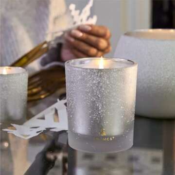 Thymes Frasier Fir Flocked Candle – Holiday Luxury Decor