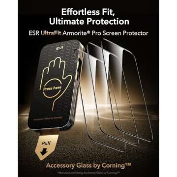 ESR Accessory Glass by Corning™ 3 Pack 9H+ Glass for iPhone 16 Pro Max Screen Protector, Military ...