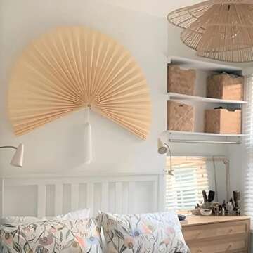 KOLWOVEN Rustic Fan Wall Decor - Over Bed Wall Decor - Bedroom Wall Decor Above Bed - Giant Bamboo F...