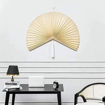 KOLWOVEN Rustic Fan Wall Decor - Over Bed Wall Decor - Bedroom Wall Decor Above Bed - Giant Bamboo Fan- Wall Pediment - Beautiful Wall Art for Home Decoration (Extra Large 47''x24'', Ivory)