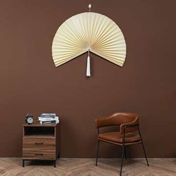 KOLWOVEN Rustic Fan Wall Decor - Over Bed Wall Decor - Bedroom Wall Decor Above Bed - Giant Bamboo Fan- Wall Pediment - Beautiful Wall Art for Home Decoration (Extra Large 47''x24'', Ivory)
