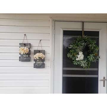 HOMKO Mason Jar Wall Decor with 6-Hour Timer LED Lights and Flowers - Rustic Home Decor (Set of 2)