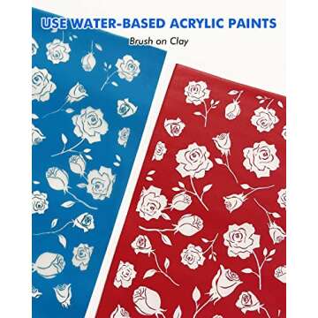 KEOKER Silk Screen for Polymer Clay with Rubber Squeegee, Floral Silk Screen Stencils for Polymer Clay, Rose Printing on Clay & Other Jewelry Clay Earrings Decoration, Each 6" X 3.8" (6PCS)