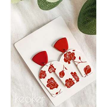 KEOKER Silk Screen for Polymer Clay with Rubber Squeegee, Floral Silk Screen Stencils for Polymer Clay, Rose Printing on Clay & Other Jewelry Clay Earrings Decoration, Each 6" X 3.8" (6PCS)