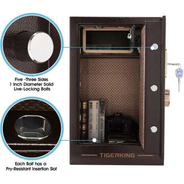 TIGERKING Digital Security Safe with Key Lock & Password
