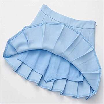 Girls Women High Waisted Plain Pleated Skirt Skater Tennis School Uniforms A-line Mini Skirt Lining Shorts (Light Blue, Medium)