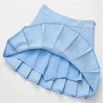 Girls Women High Waisted Plain Pleated Skirt Skater Tennis School Uniforms A-line Mini Skirt Lining Shorts (Light Blue, Medium)