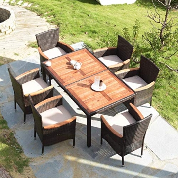 Tangkula 7 PCS Outdoor Patio Dining Set, Garden Dining Set w/Acacia Wood Table Top, Stackable Chairs...