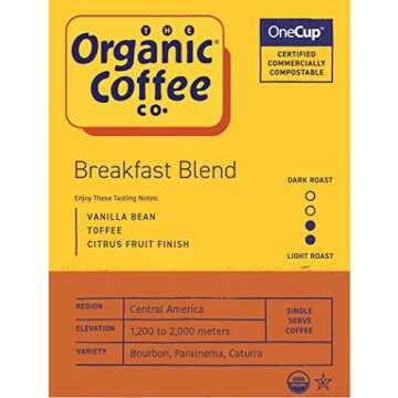 The Organic Coffee Co. Compostable Coffee Pods - Breakfast Blend (36 Ct) K Cup Compatible including Keurig 2.0, Medium Roast, USDA Organic