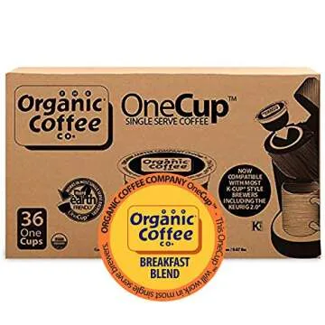 The Organic Coffee Co. Compostable Coffee Pods - Breakfast Blend (36 Ct) K Cup Compatible including Keurig 2.0, Medium Roast, USDA Organic