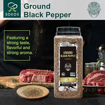 Soeos Table Ground Black Pepper, 18 oz (510g) Non-GMO, Freshly Peppercorn Powder Bulk, Packed to Keep Peppers Fresh, Ready to Use Peppercorns for Refill, Regular
