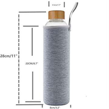 sunkey 32 oz Glass Water Bottle with Time Marker Bamboo Lid Neoprene Sleeve for to Go Travel Gym Hom...