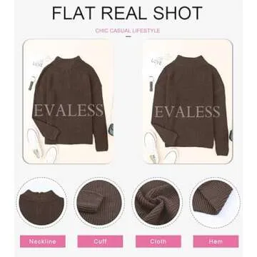 EVALESS Sweaters for Women Fall Clothes for Women Fashion 2024 Business Casual Outfits Oversized Cashmere Quarter Zip Sweaters Long Sleeve Waffle Knit Tops Pullover Work Sweaters Coffee Shirts, Medium