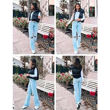 Athlisan Womens Cropped Puffer Vest Zip Up Stand Collar Sleeveless Padded Crop Vests(Black-S)