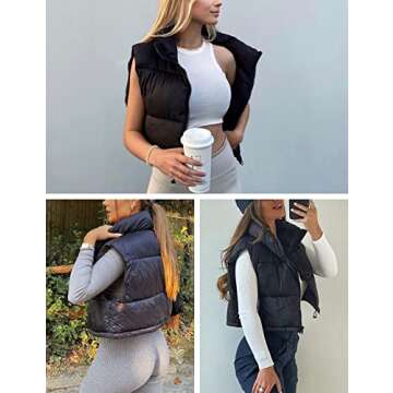 Athlisan Womens Cropped Puffer Vest Zip Up Stand Collar Sleeveless Padded Crop Vests(Black-S)