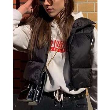 Athlisan Womens Cropped Puffer Vest Zip Up Stand Collar Sleeveless Padded Crop Vests(Black-S)