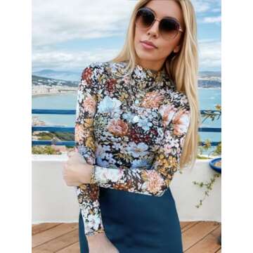 Stylish BemorRun Floral Mesh Long Sleeve Top for Women