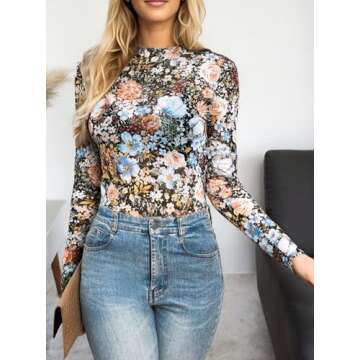 Stylish BemorRun Floral Mesh Long Sleeve Top for Women