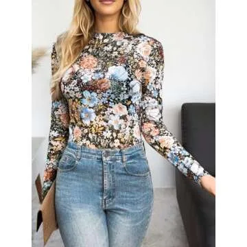 Stylish BemorRun Floral Mesh Long Sleeve Top for Women