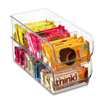 Set Of 4 Food Storage Organizer Bins - Divided 3 Compartment Kitchen Pantry Fridge Organizers for Food Packets, Seasoning, Spices, Sauce Packets, Pouches, Snacks - Clear Plastic Storage Rack