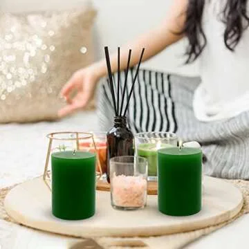 Amusaer 3x4 Inch Pillar Candles 6 Packs Unscented Dripless Smokeless Green Candles for Home, Party (45 Hours), 3x4 Inch (Pack of 6)